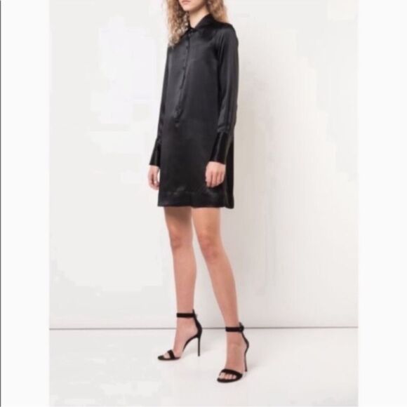 Nili Lotan Black 100% Silk long sleeve mini shirt tunic Dress xs - Picture 1 of 7